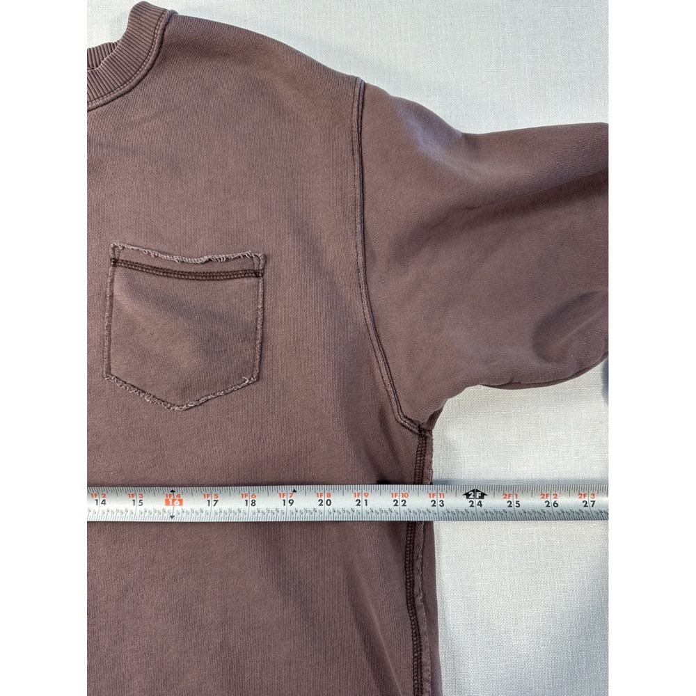 Aerie Brown Raw Hem Cropped Pocket‎ Crewneck Sweatshirt Womens Medium - Picture 5 of 6